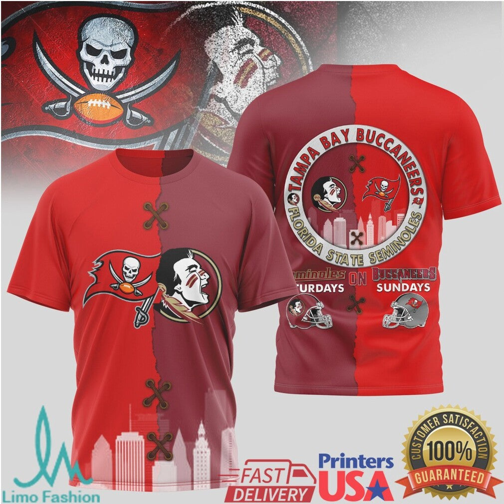 Florida State Seminoles vs Tampa Bay Buccaneers House Divided Shirt FSU & Bucs Split T Shirt - Limotees LLC