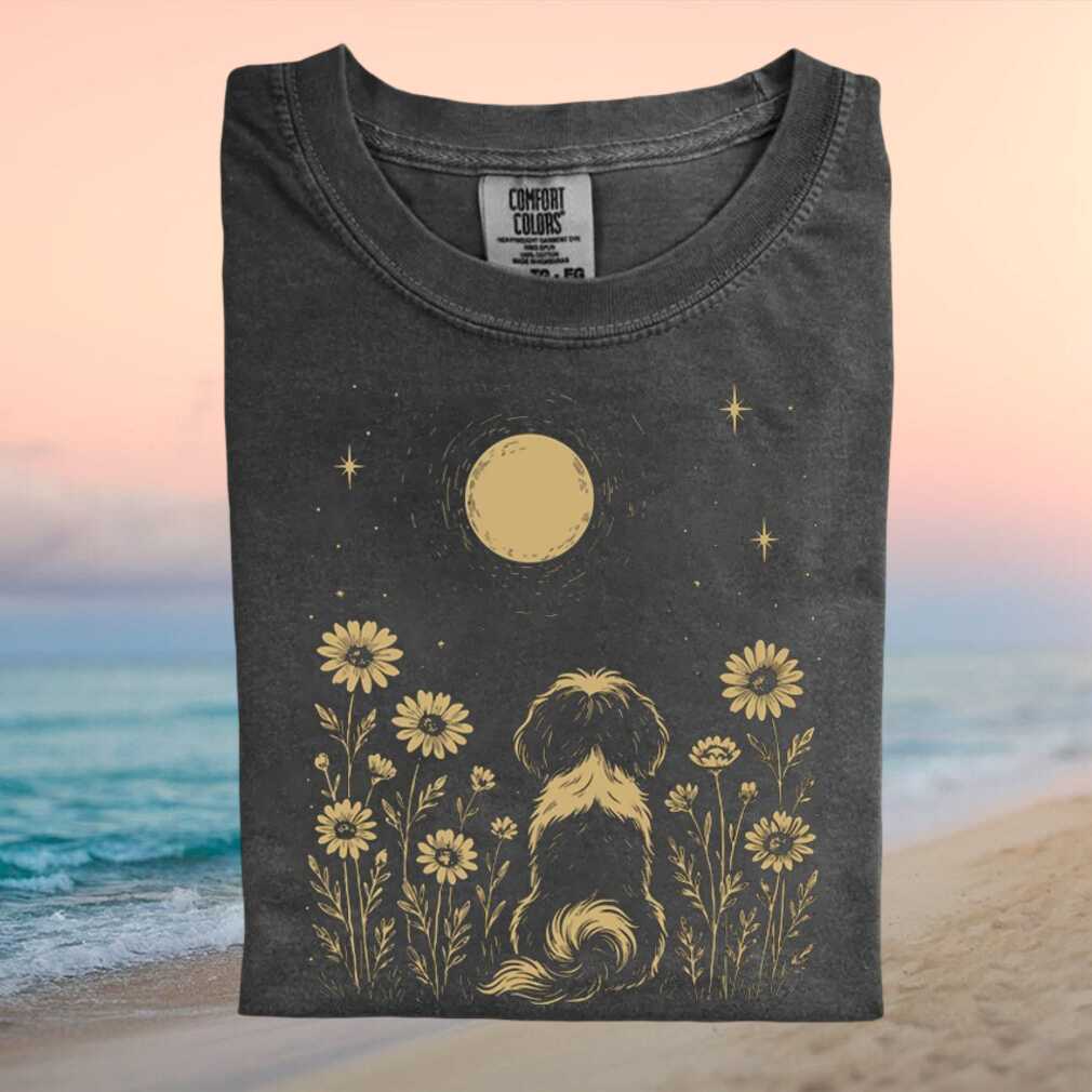 Fluffy Dog Daisy Flower Field Night Moon Aesthetic T Shirt - Limotees LLC