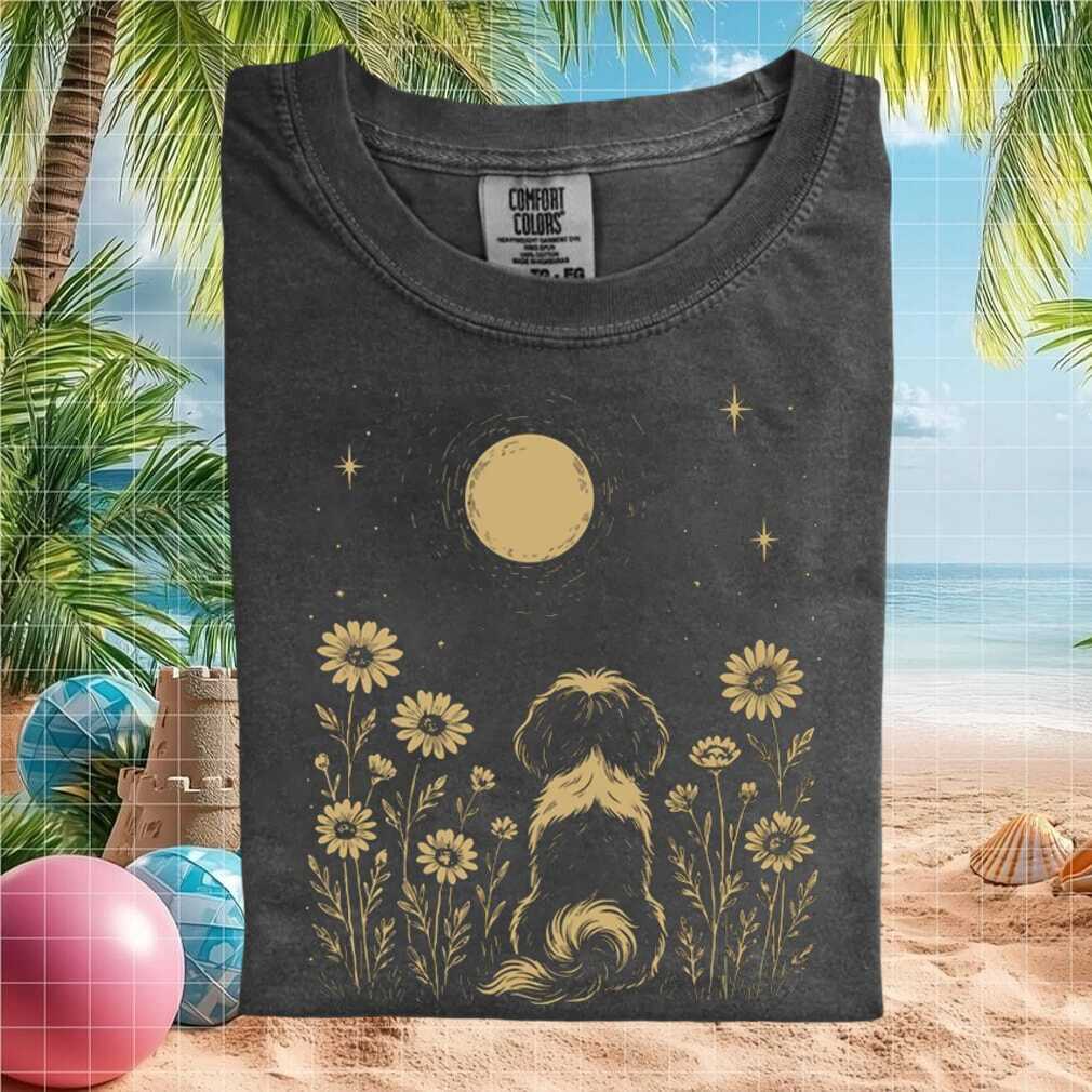 Fluffy Dog Daisy Flower Field Night Moon Aesthetic T Shirt - Limotees LLC