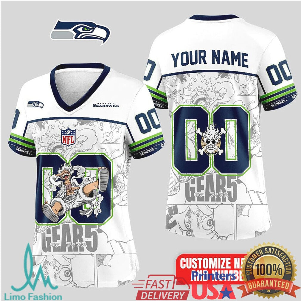 Seattle Seahawks Official NFL Luffy Gear 5 Special Edition Baseball Jersey Custom Name - Limotees LLC