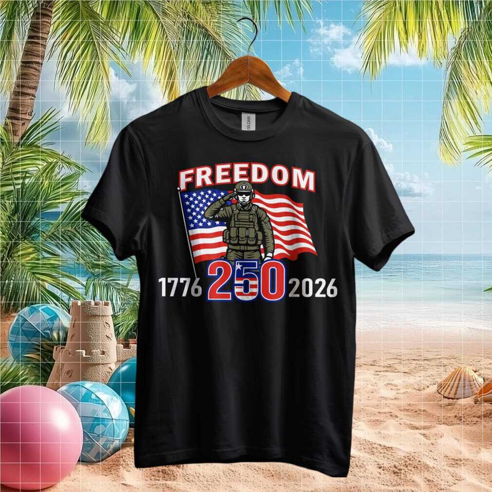 Freedom 1776 2026 Saluting Soldier America 250 US Flag Graphic T Shirt - Limotees LLC