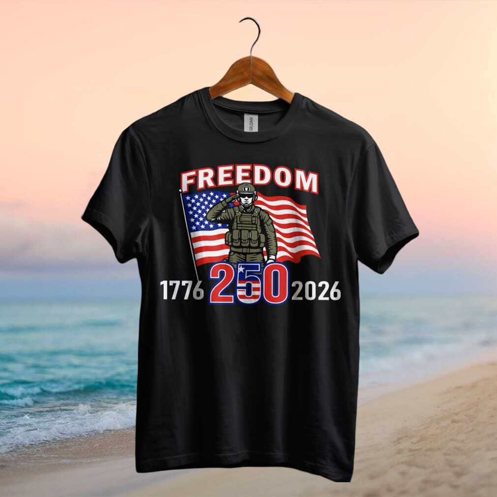 Freedom 1776 2026 Saluting Soldier America 250 US Flag Graphic T Shirt - Limotees LLC