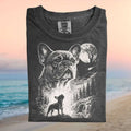 French Bulldog Moon Howling Waterfall Retro Graphic T Shirt - Limotees LLC