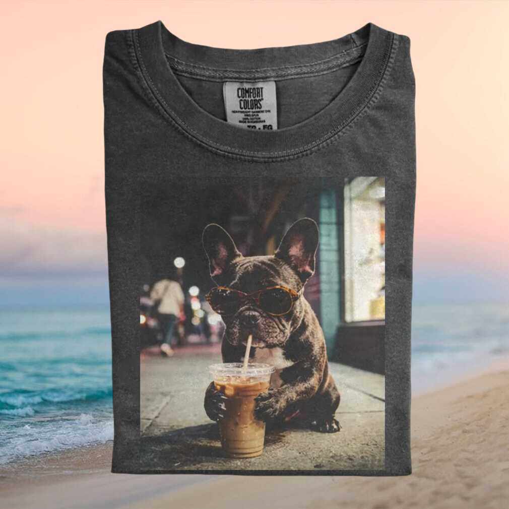 French Bulldog Sunglasses Iced Coffee City Night T Shirt - Limotees LLC