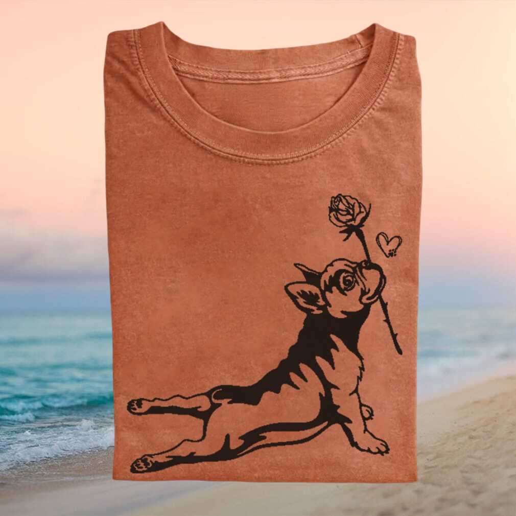 French Bulldog Yoga Pose Rose In Mouth Cute Puppy T Shirt - Limotees LLC