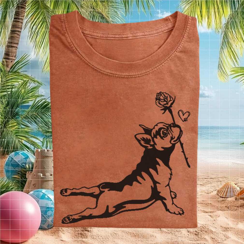 French Bulldog Yoga Pose Rose In Mouth Cute Puppy T Shirt - Limotees LLC