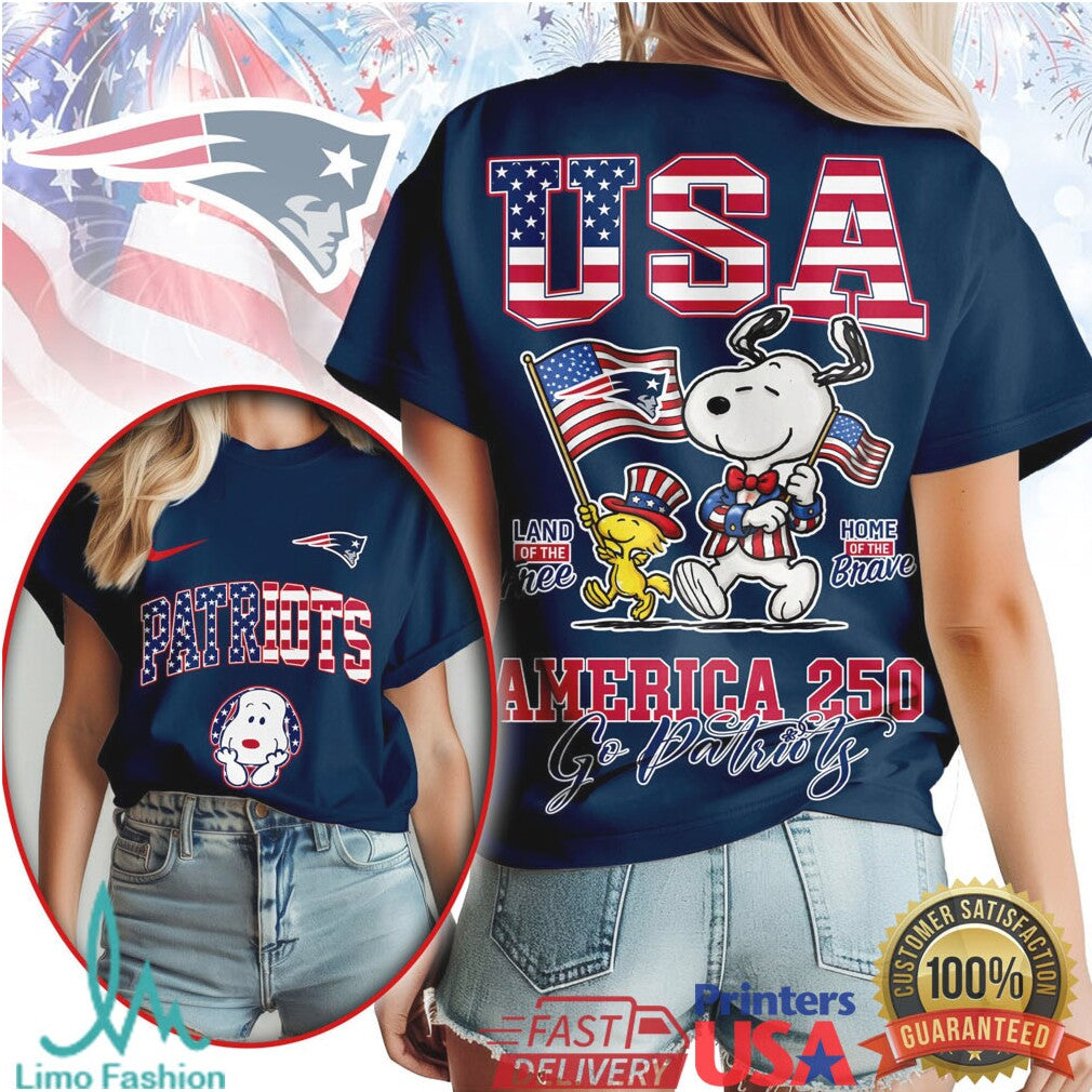 New England Patriots America 250 Snoopy Land Of The Free Shirt
