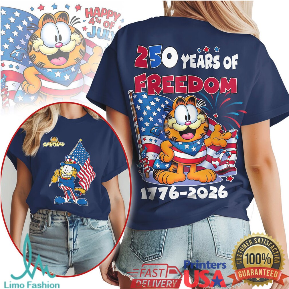 Garfield 250 Years of Freedom American Flag 4th of July T Shirt - Limotees LLC