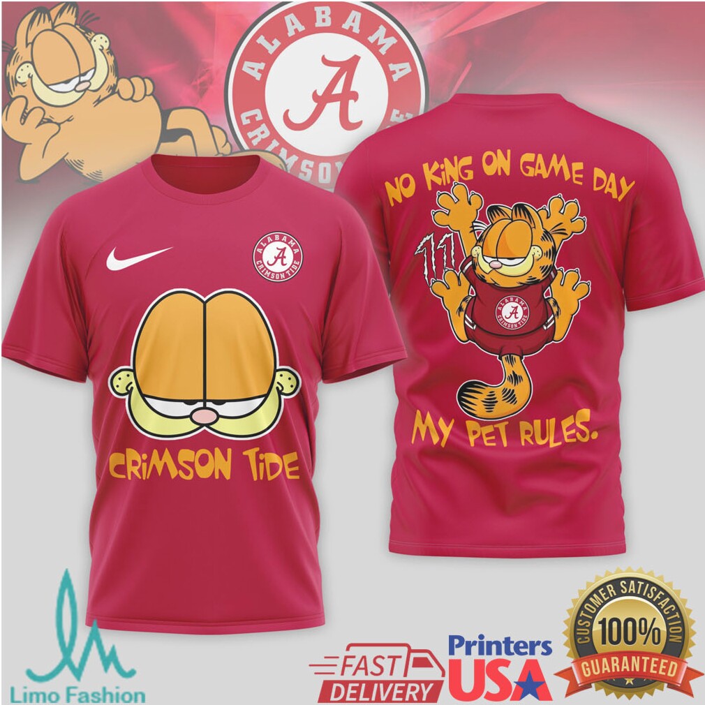 Garfield Alabama Crimson Tide “No King On Game Day” Sport T Shirt - Limotees LLC