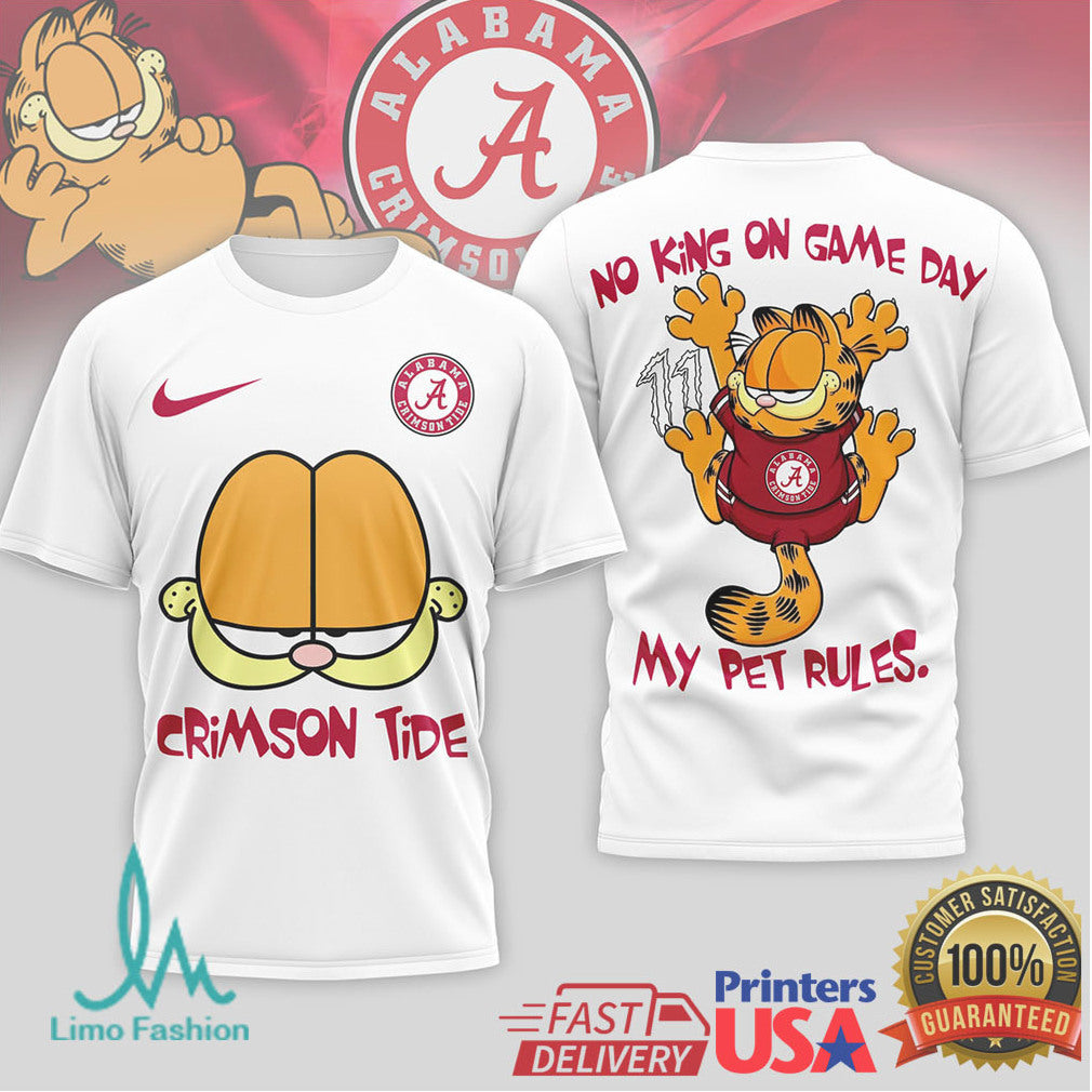 Garfield Alabama Crimson Tide “No King On Game Day” Sport T Shirt - Limotees LLC