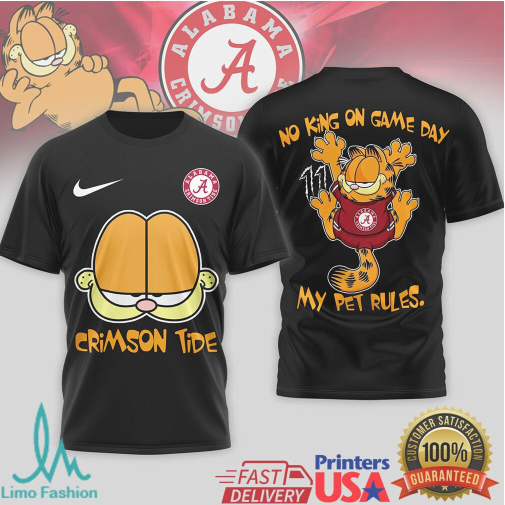 Garfield Alabama Crimson Tide “No King On Game Day” Sport T Shirt - Limotees LLC