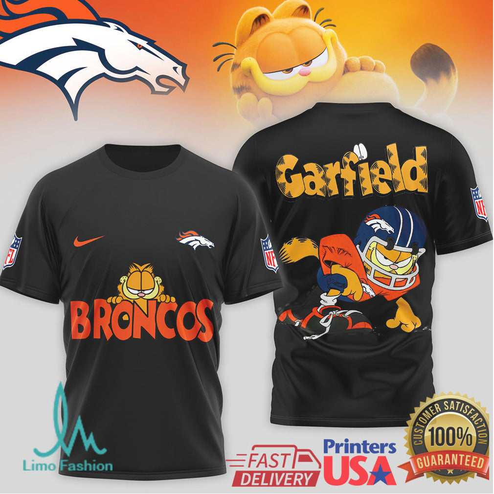 Garfield Denver Broncos NFL Mascot T Shirt Orange & Blue Football Apparel - Limotees LLC