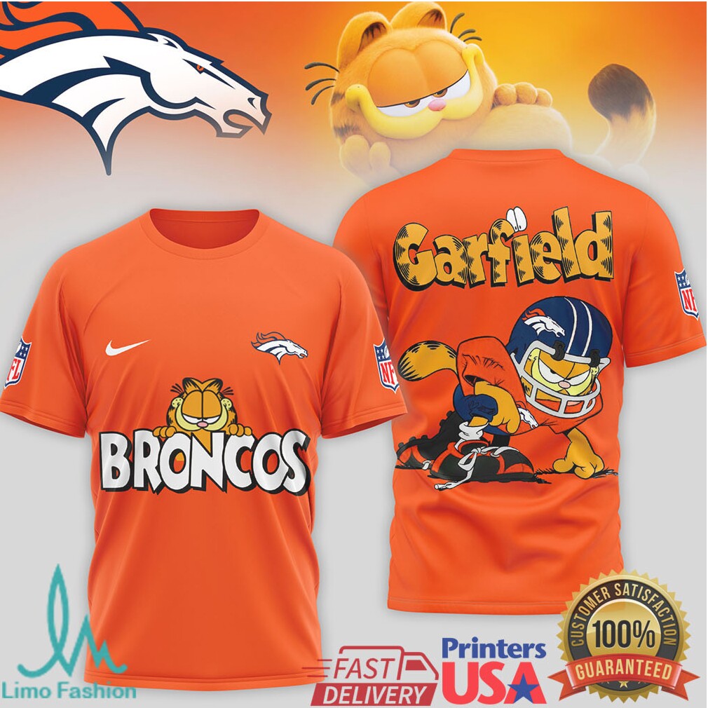 Garfield Denver Broncos NFL Mascot T Shirt Orange & Blue Football Apparel - Limotees LLC
