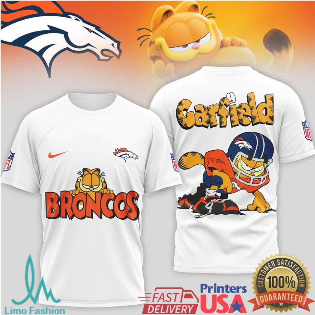 Garfield Denver Broncos NFL Mascot T Shirt Orange & Blue Football Apparel - Limotees LLC
