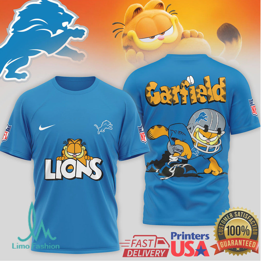Garfield Detroit Lions NFL Fan Gear T Shirt Funny Character Football Shirt - Limotees LLC