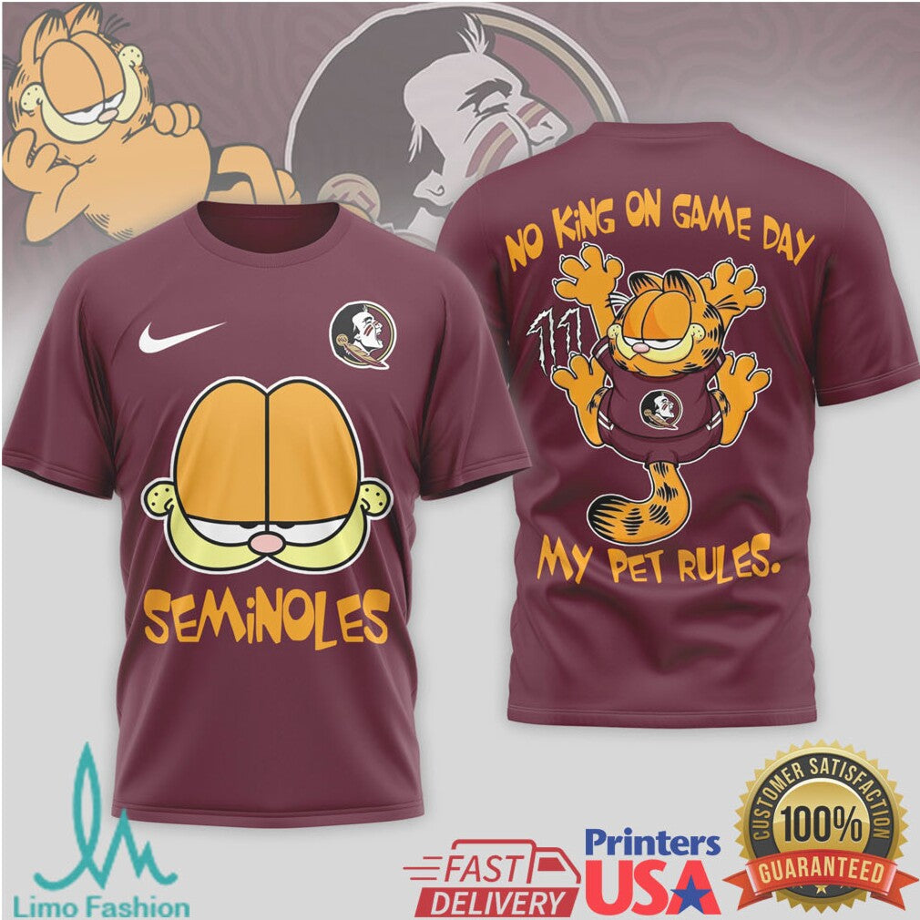 Garfield Florida State Seminoles “No King On Game Day” Fan T Shirt - Limotees LLC