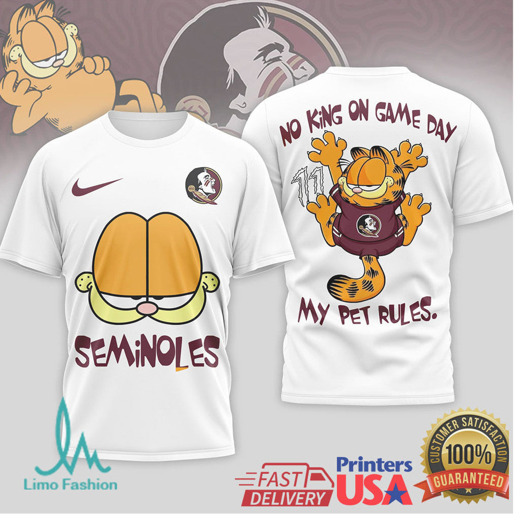 Garfield Florida State Seminoles “No King On Game Day” Fan T Shirt - Limotees LLC