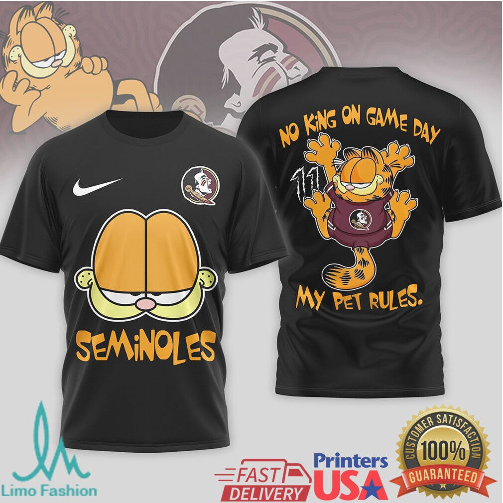 Garfield Florida State Seminoles “No King On Game Day” Fan T Shirt - Limotees LLC