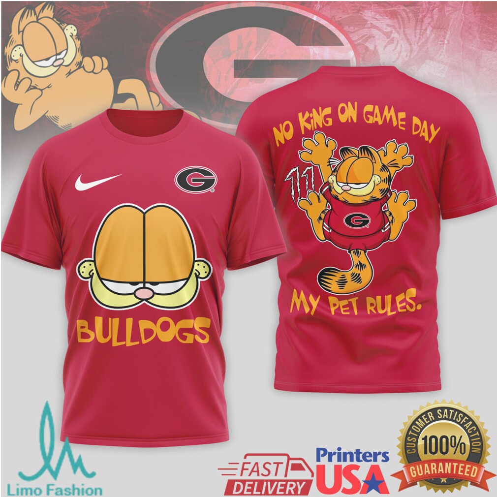 Garfield Georgia Bulldogs “No King On Game Day” Fan T Shirt - Limotees LLC
