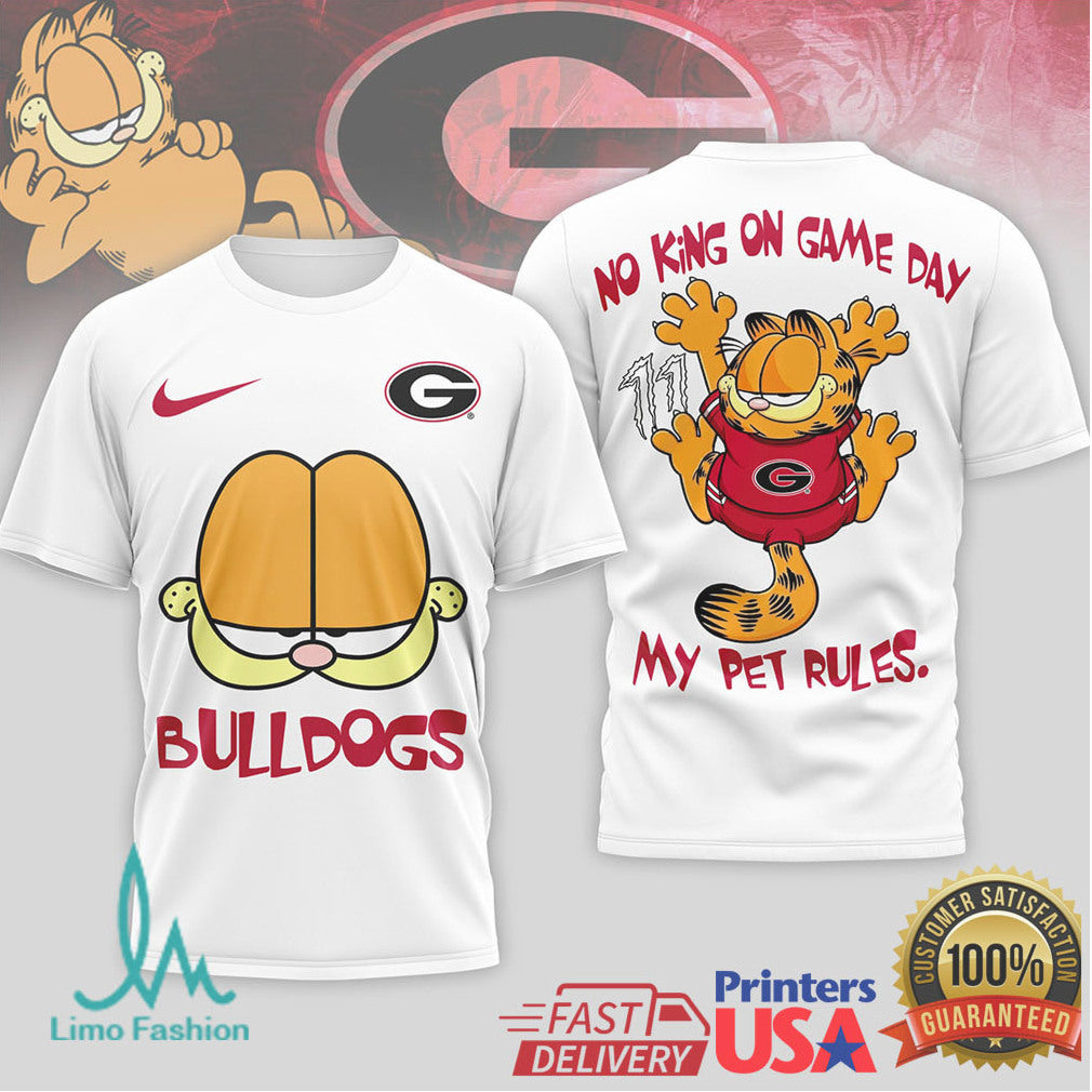 Garfield Georgia Bulldogs “No King On Game Day” Fan T Shirt - Limotees LLC