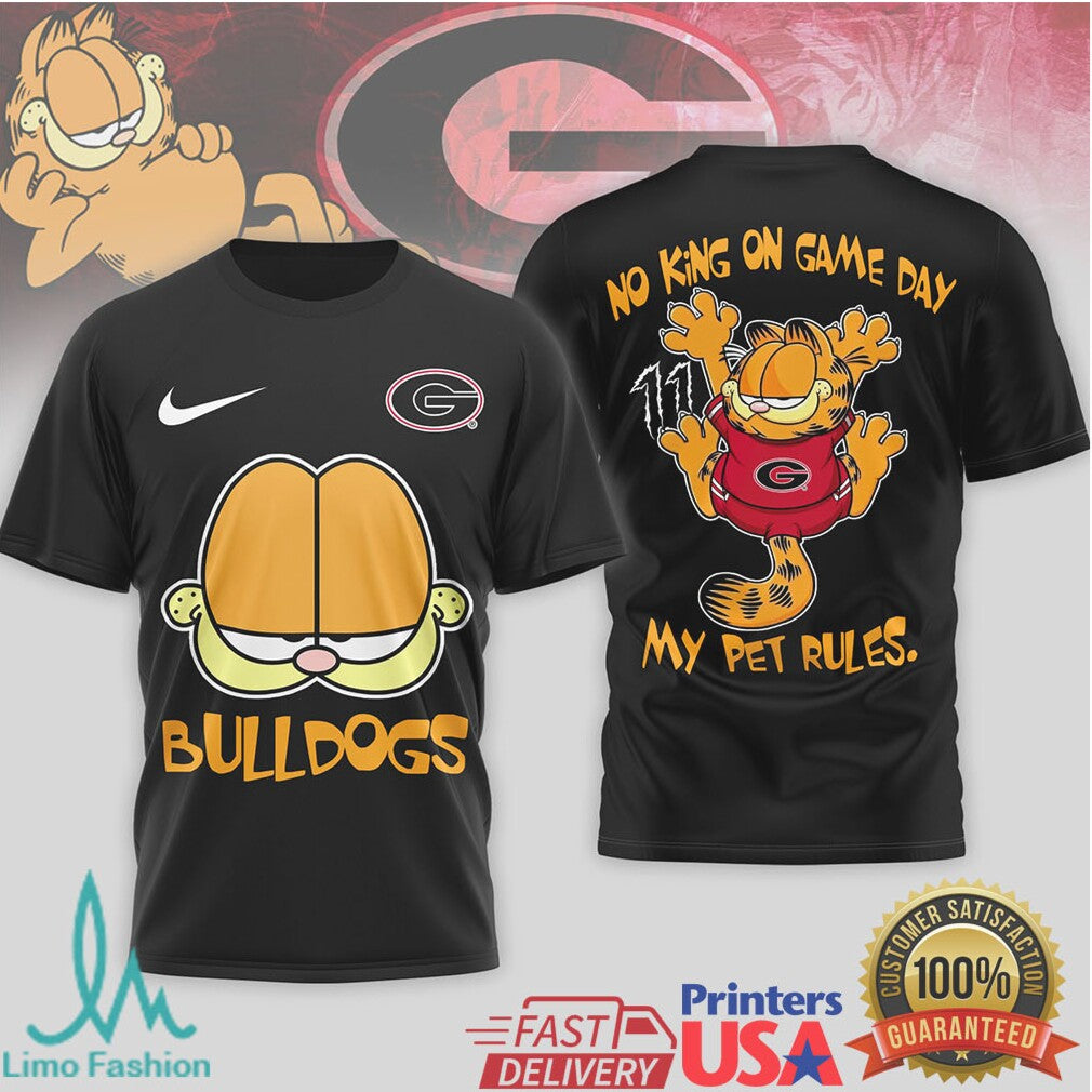 Garfield Georgia Bulldogs “No King On Game Day” Fan T Shirt - Limotees LLC