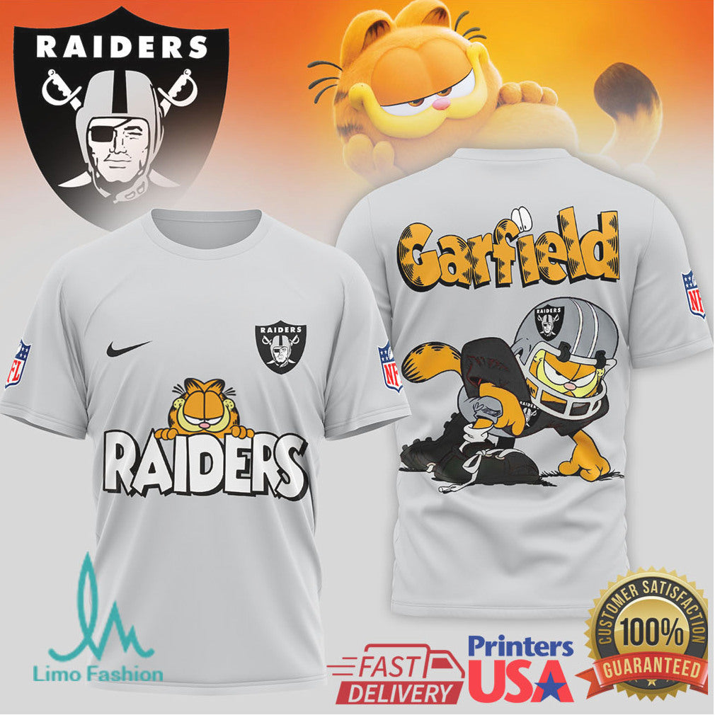 Garfield Las Vegas Raiders NFL Graphic T shirt Silver & Black Football Shirt - Limotees LLC