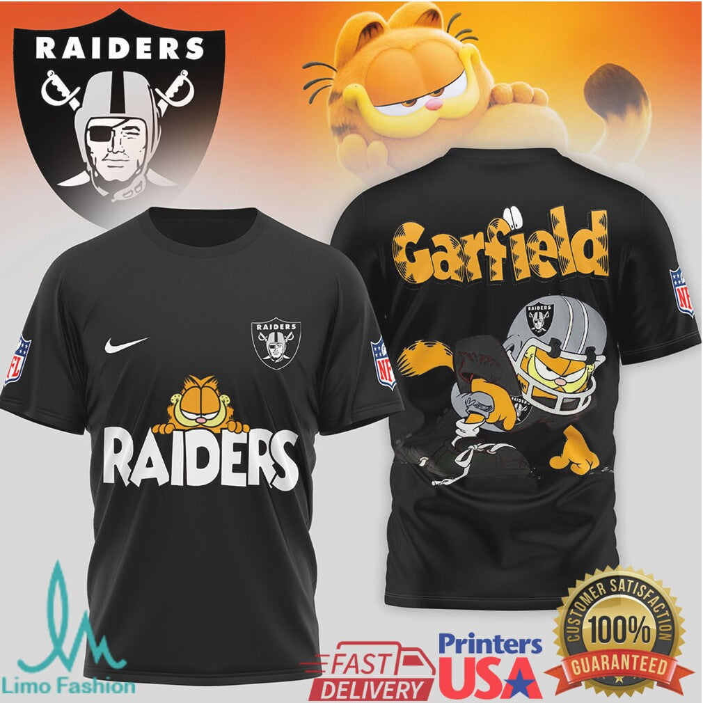 Garfield Las Vegas Raiders NFL Graphic T shirt Silver & Black Football Shirt - Limotees LLC