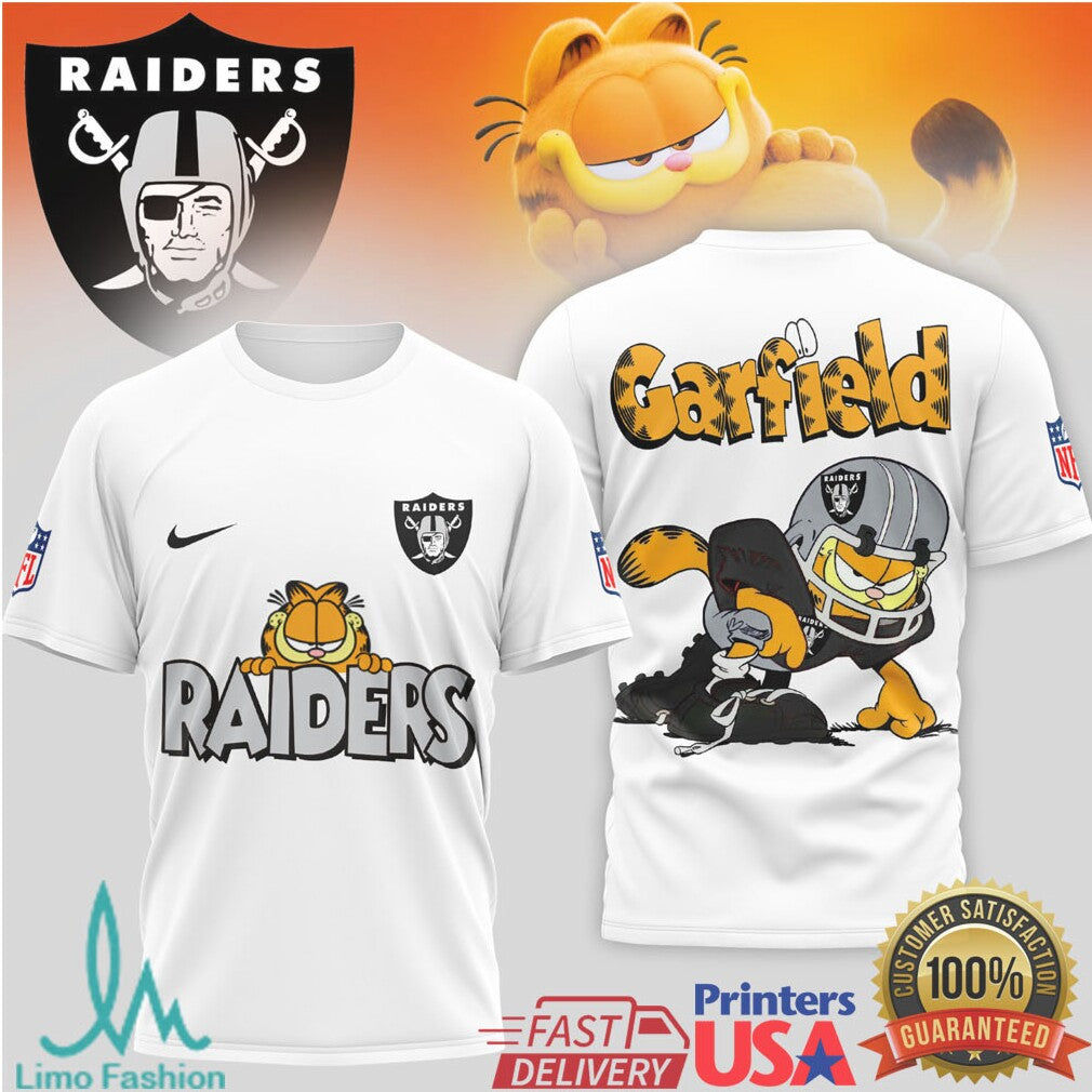 Garfield Las Vegas Raiders NFL Graphic T shirt Silver & Black Football Shirt - Limotees LLC