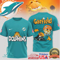 Garfield Miami Dolphins NFL Mascot T Shirt Aqua & Orange Football Apparel - Limotees LLC