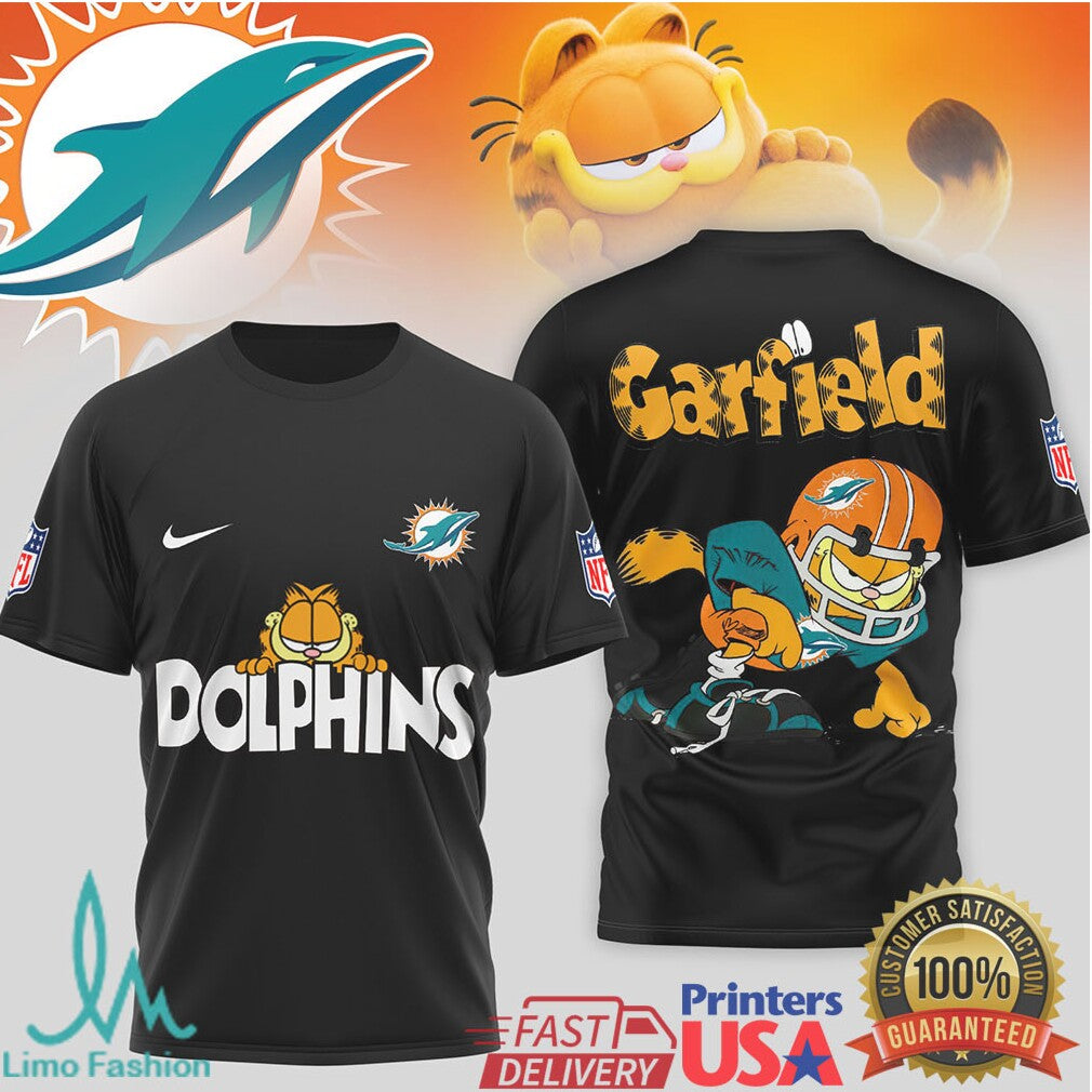 Garfield Miami Dolphins NFL Mascot T Shirt Aqua & Orange Football Apparel - Limotees LLC