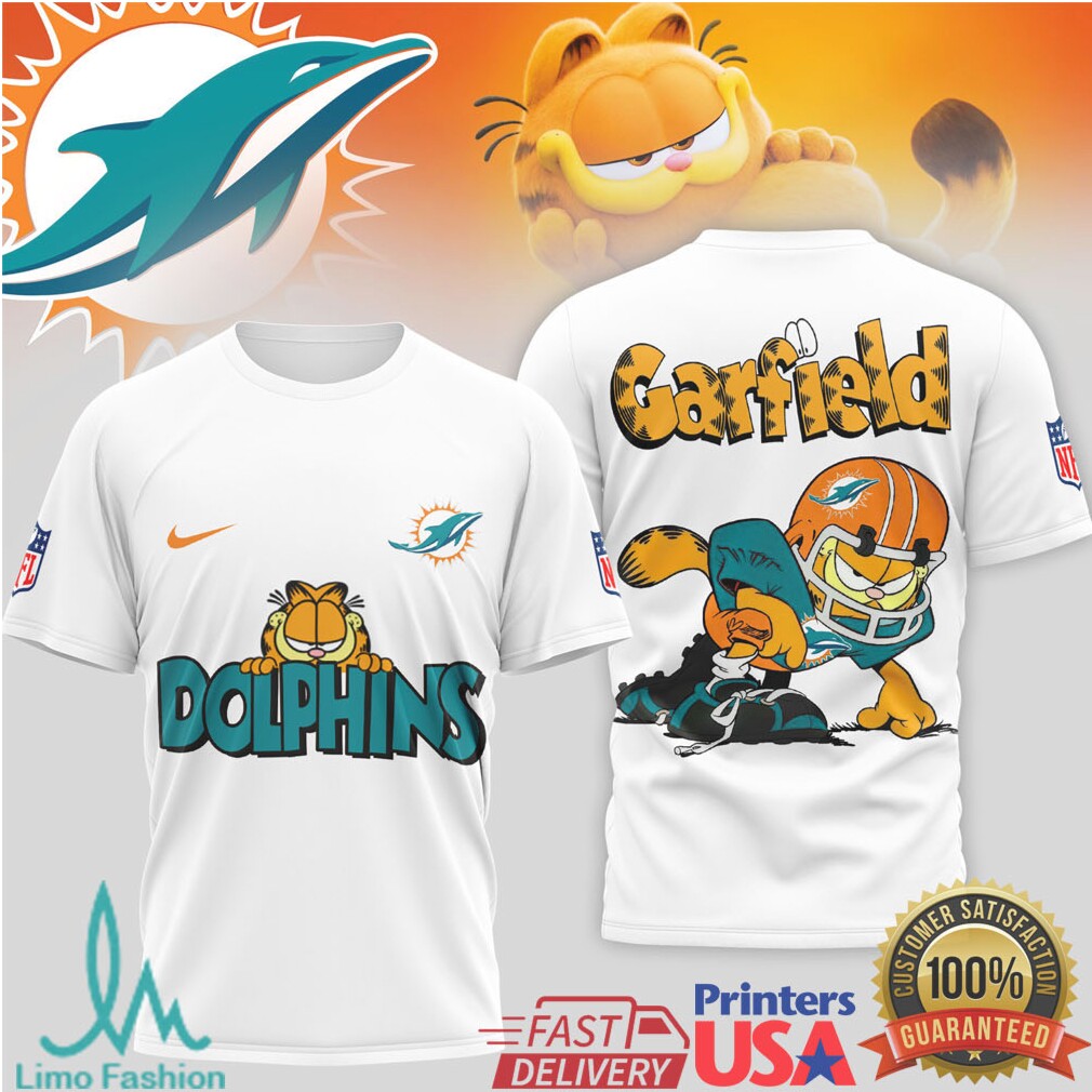 Garfield Miami Dolphins NFL Mascot T Shirt Aqua & Orange Football Apparel - Limotees LLC