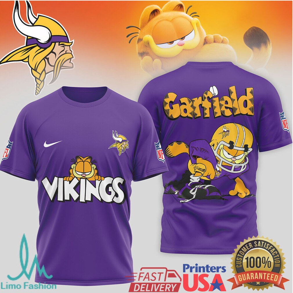 Garfield Minnesota Vikings NFL Character Shirt Purple & Gold Football T shirt - Limotees LLC