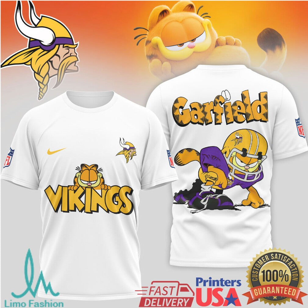 Garfield Minnesota Vikings NFL Character Shirt Purple & Gold Football T shirt - Limotees LLC