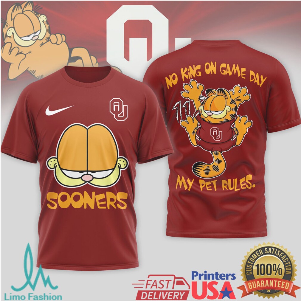 Garfield Oklahoma Sooners NCAA “No King On Game Day” T Shirt - Limotees LLC