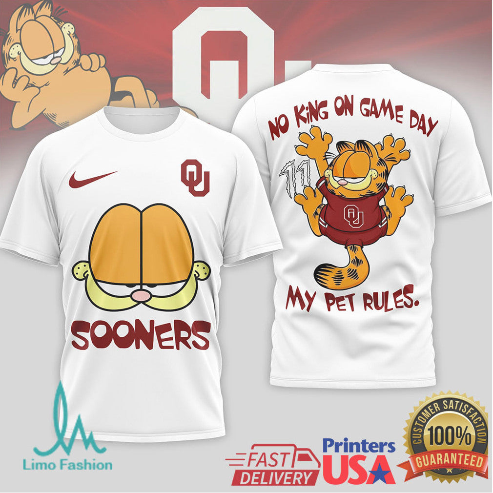 Garfield Oklahoma Sooners NCAA “No King On Game Day” T Shirt - Limotees LLC
