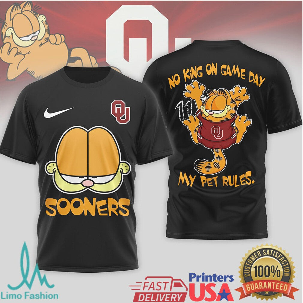 Garfield Oklahoma Sooners NCAA “No King On Game Day” T Shirt - Limotees LLC