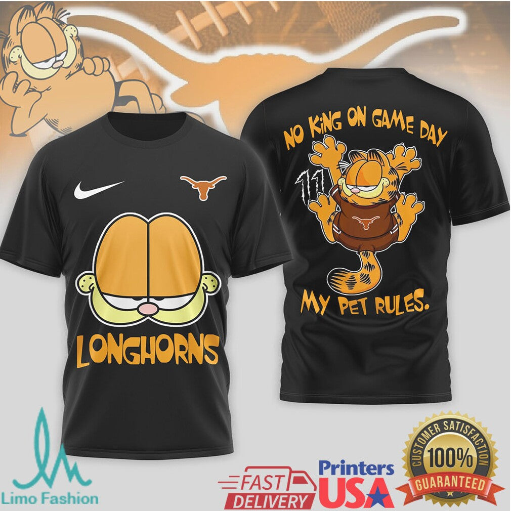 Garfield Texas Longhorns “No King On Game Day” Fan Apparel T Shirt - Limotees LLC