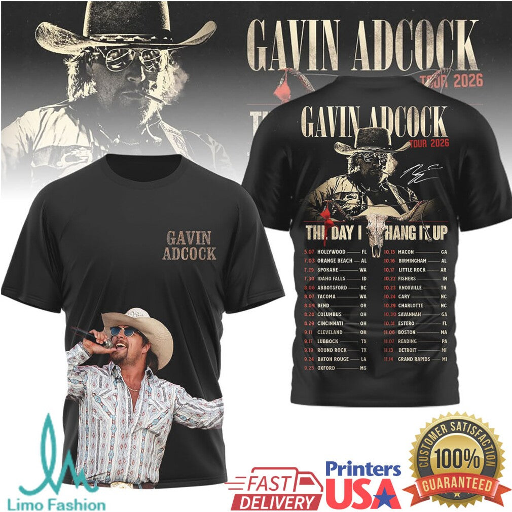 Gavin Adcock Tour 2026 “The Day I Hang It Up” Country Music Merch T Shirt - Limotees LLC