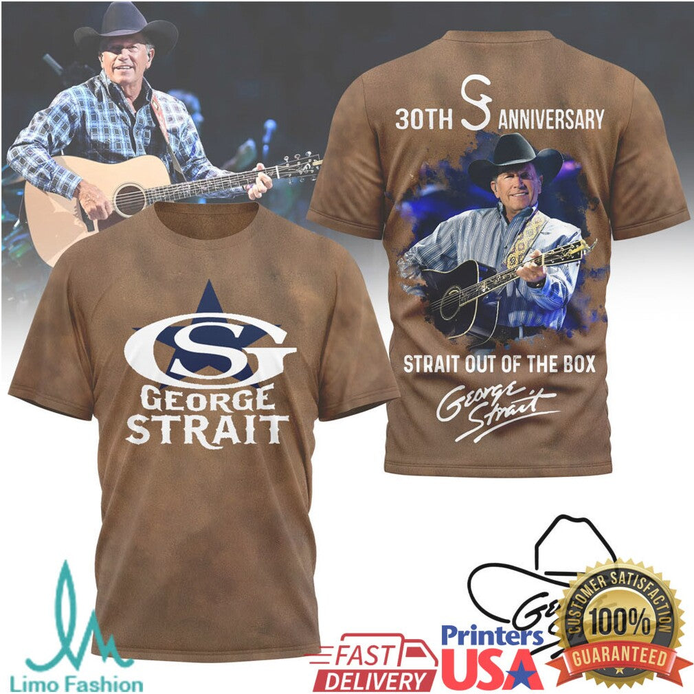 George Strait 30th Anniversary “Strait Out Of The Box” Brown T Shirt - Limotees LLC