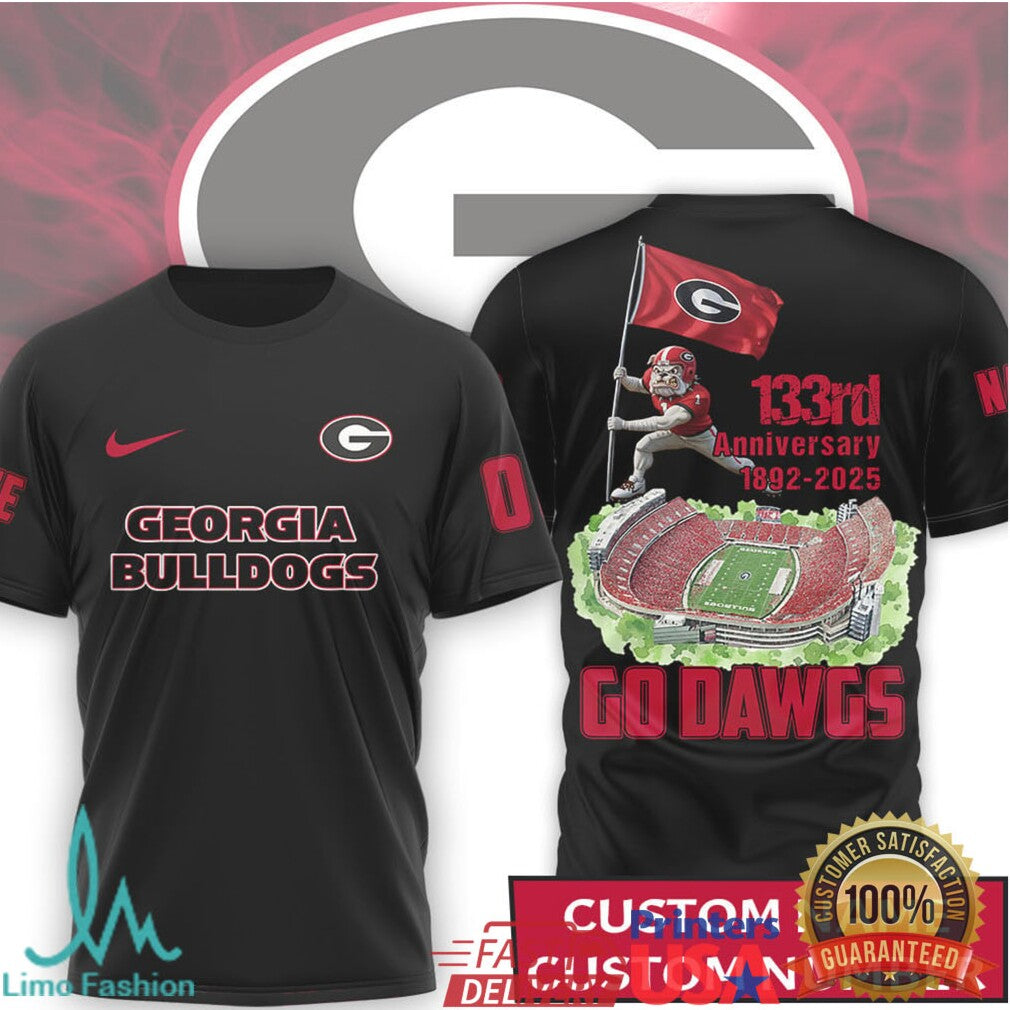 Georgia Bulldogs 133rd Anniversary Custom Name & Number T Shirt - Limotees LLC