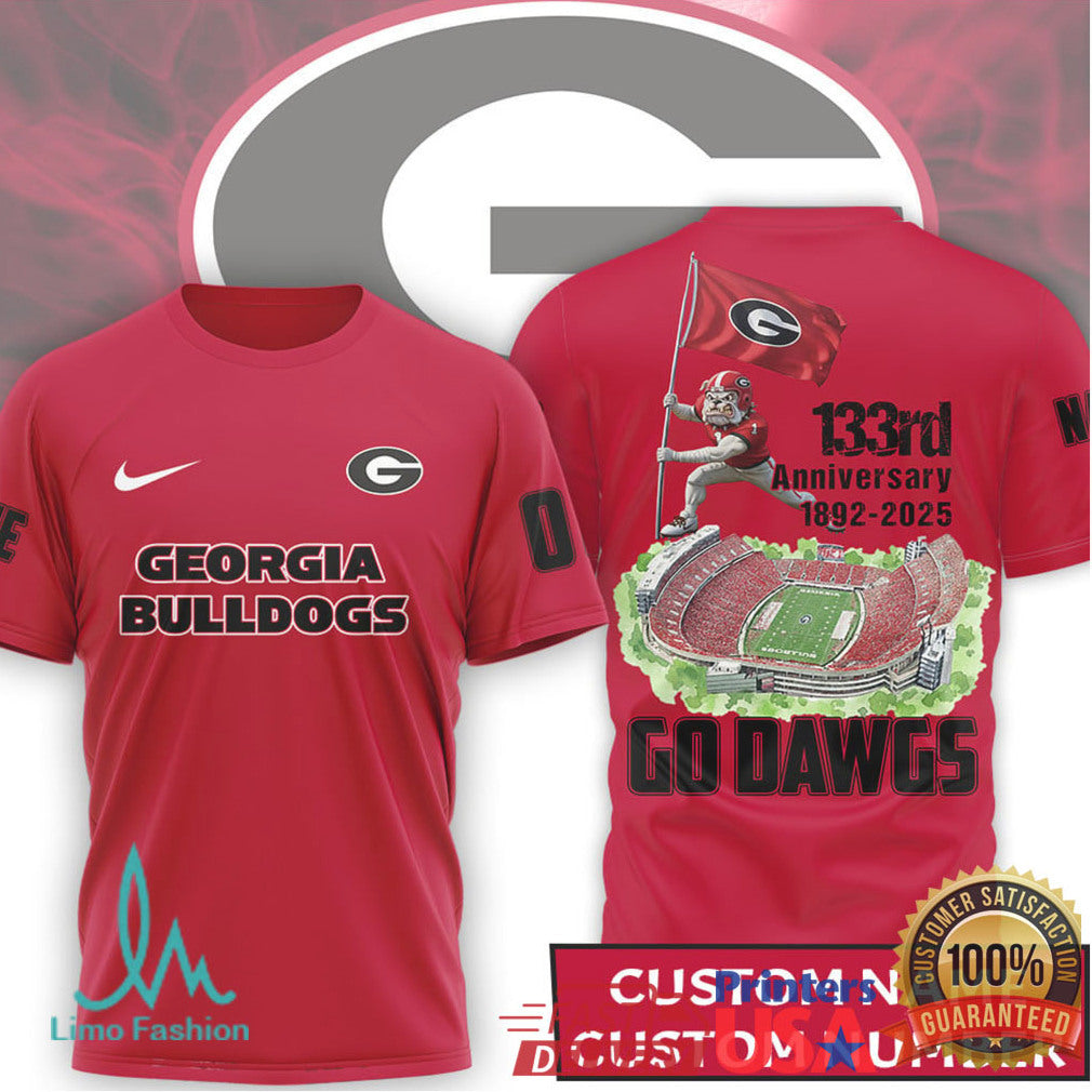 Georgia Bulldogs 133rd Anniversary Custom Name & Number T Shirt - Limotees LLC