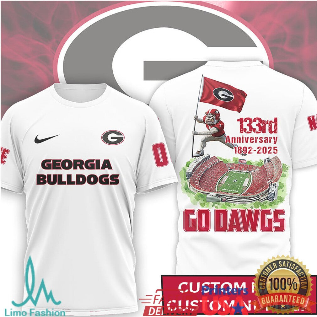 Georgia Bulldogs 133rd Anniversary Custom Name & Number T Shirt - Limotees LLC