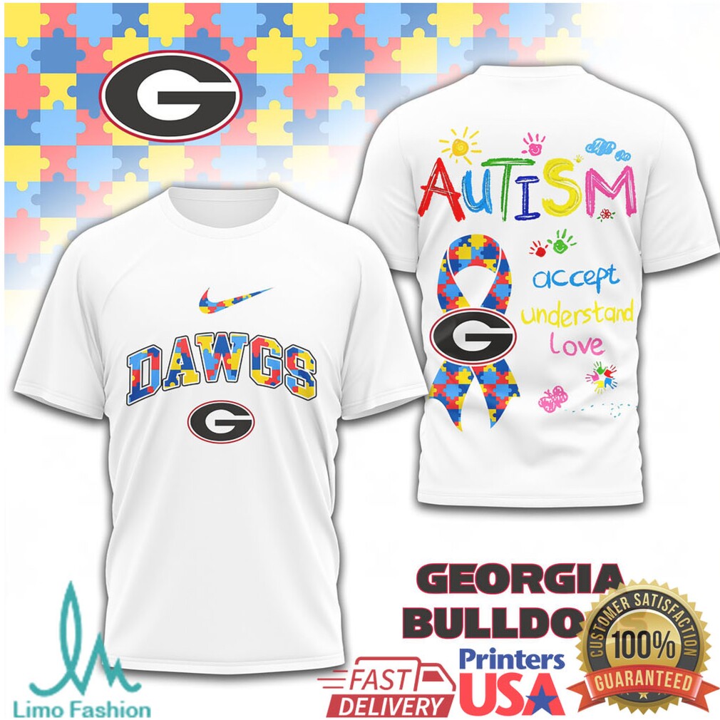 Georgia Bulldogs Autism Awareness Dawgs Puzzle Ribbon T Shirt - Limotees LLC