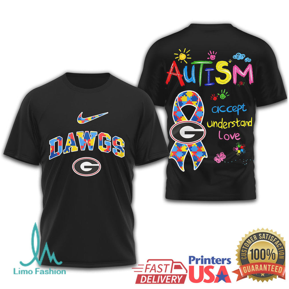 Georgia Bulldogs Autism Awareness Dawgs Puzzle Ribbon T Shirt - Limotees LLC