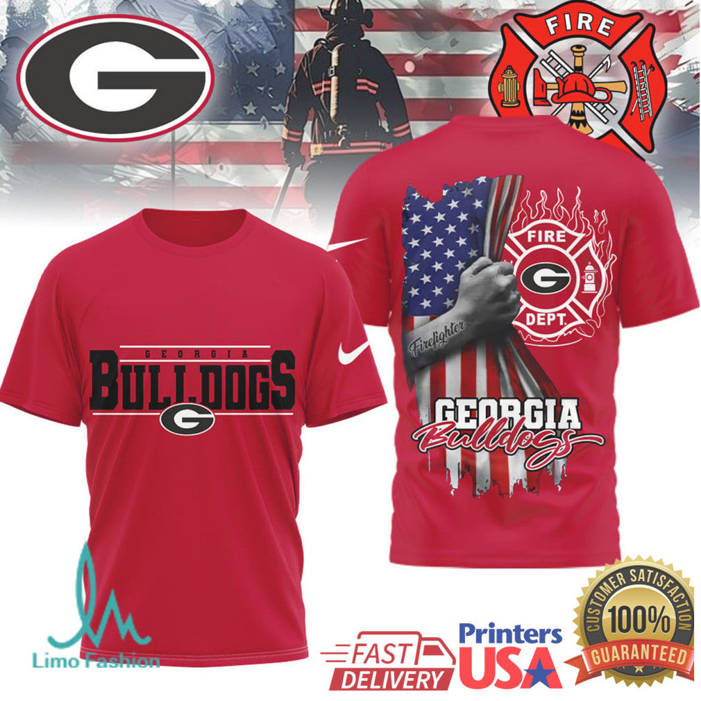 Georgia Bulldogs Firefighter American Flag Hero Graphic T Shirt - Limotees LLC
