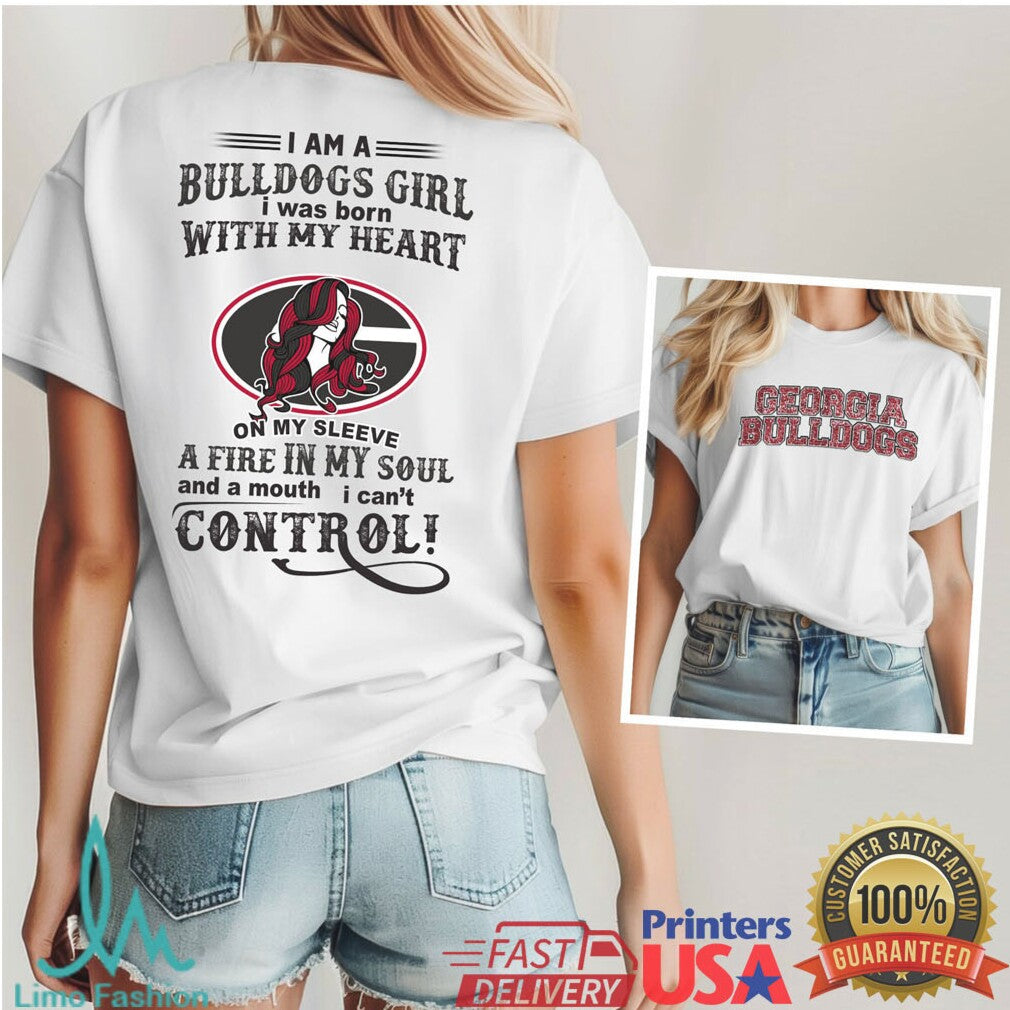 Georgia Bulldogs Girl Heart on My Sleeve Soul on Fire T Shirt