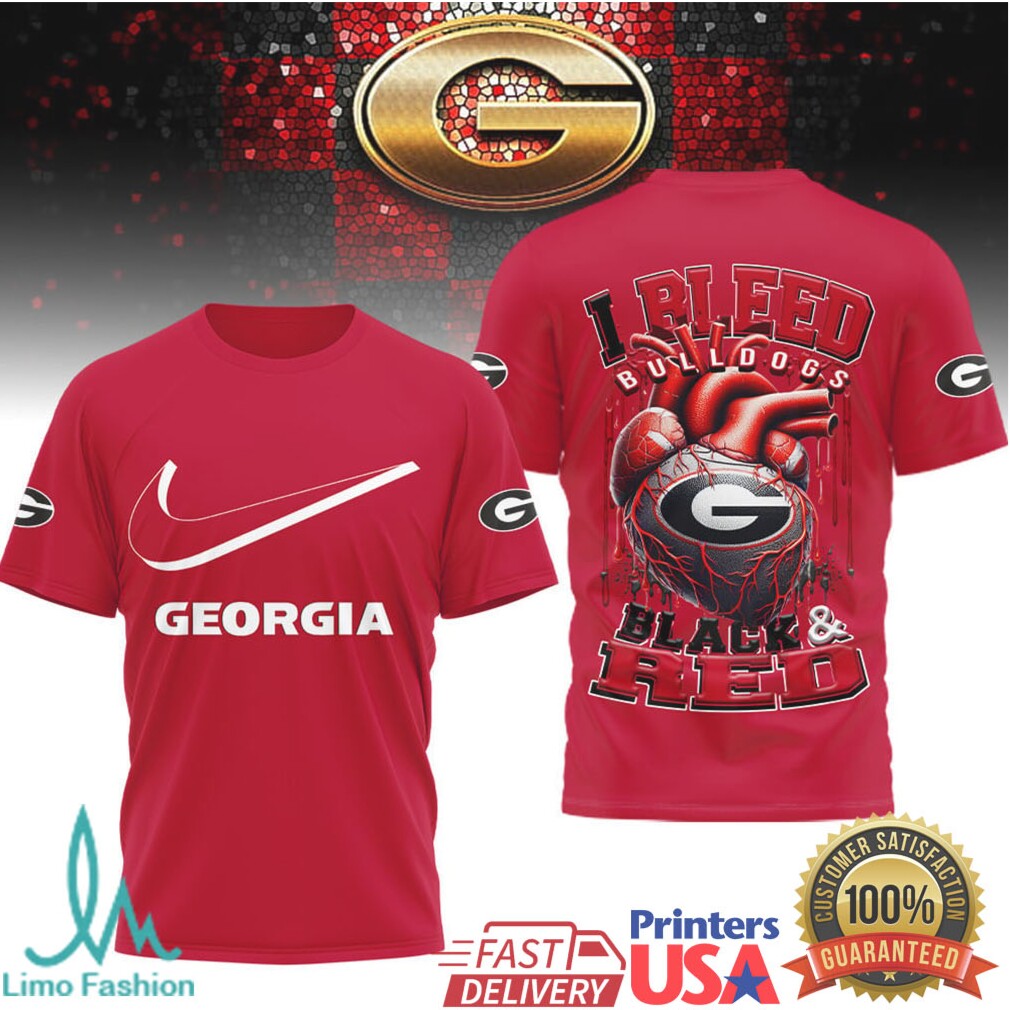 Georgia Bulldogs I Bleed Black and Red Heart Football Graphic T Shirt - Limotees LLC