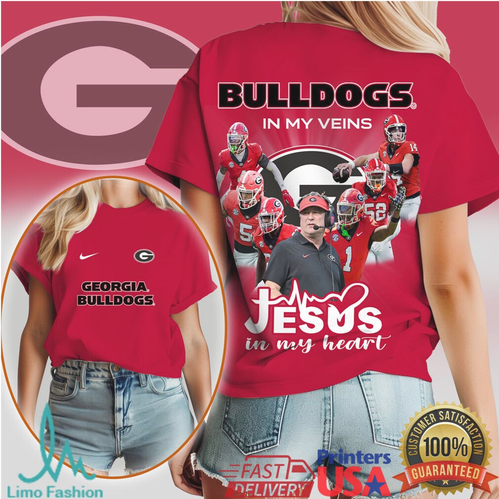 Georgia Bulldogs “Jesus In My Heart, Bulldogs In My Veins” Christian Fan Tee - Limotees LLC