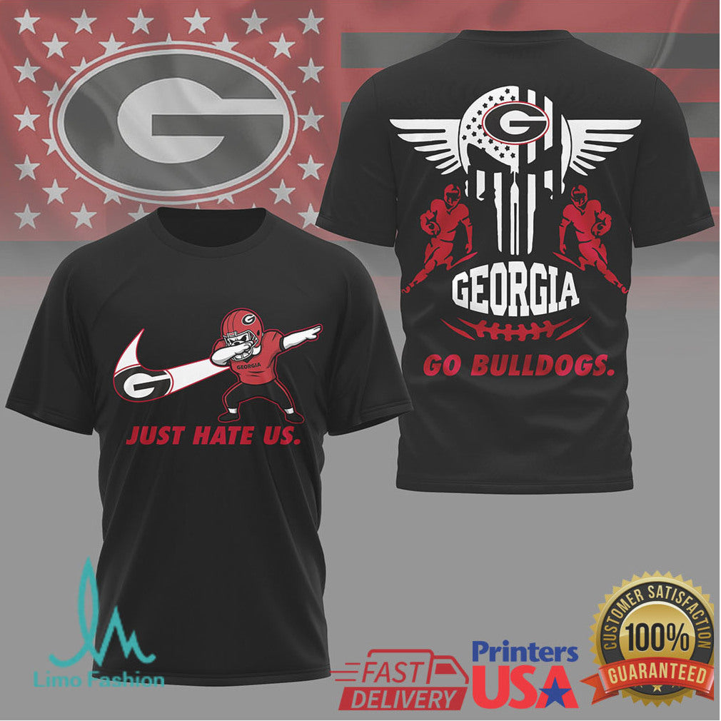 Georgia Bulldogs Just Hate Us Dabbing Hairy Dawg Mascot T Shirt - Limotees LLC