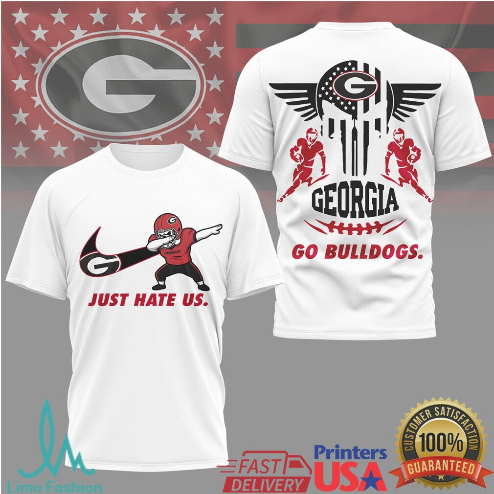 Georgia Bulldogs Just Hate Us Dabbing Hairy Dawg Mascot T Shirt - Limotees LLC